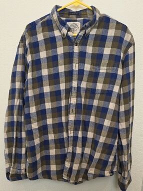 St. John's Bay Blue, Gray & Brown Plaid Button-Down Shirt
